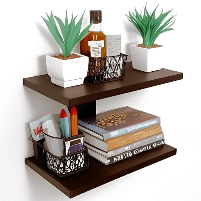 Dime Store Engineered Wood Wall Shelf, Glossy Finish, Set of 1,Brown